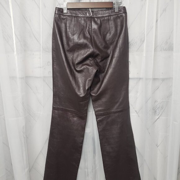 INC International Concepts Brown Leather Straight Leg Pants Size 4 - Picture 7 of 9